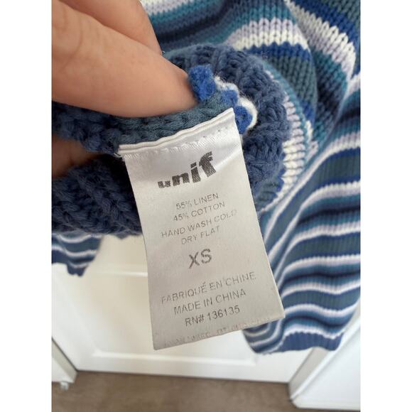 UNIF Clarissa Striped Chunky Knit Sweater Blue White XS - Picture 6 of 7